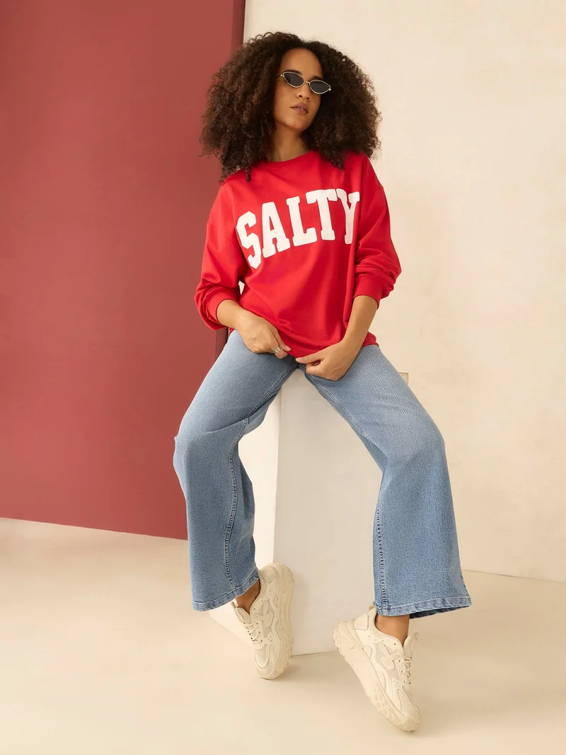 OUTZIDR  Red Typographic Sweatshirt for Women | Best Price UAE