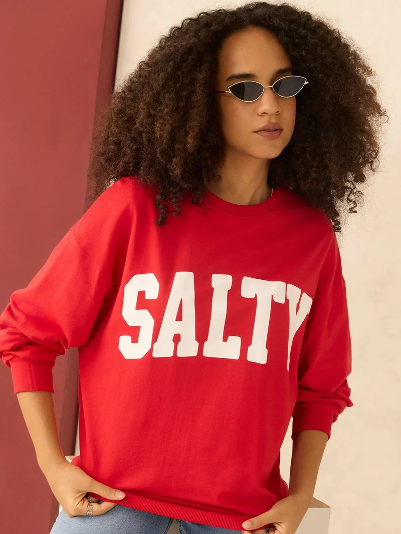 OUTZIDR  Red Typographic Sweatshirt for Women | Best Price UAE