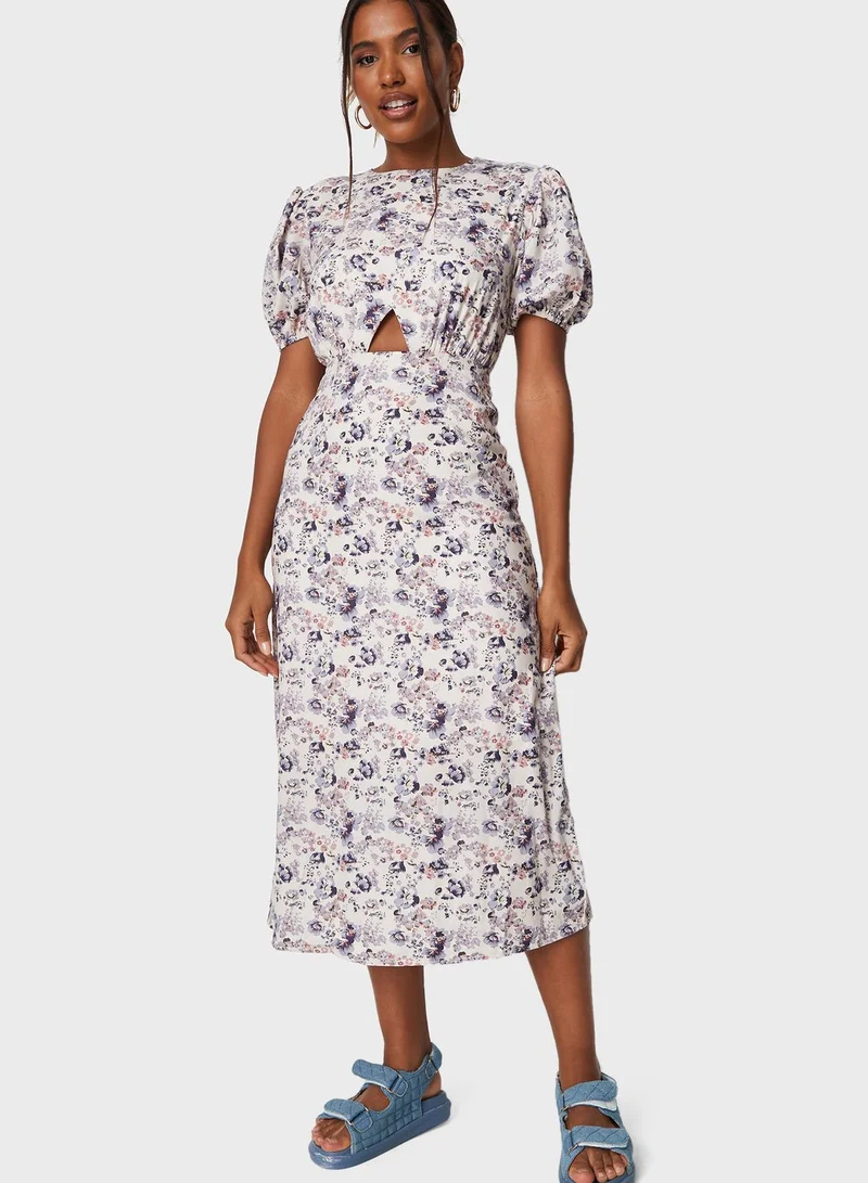Missguided Puff Sleeve Printed Dress