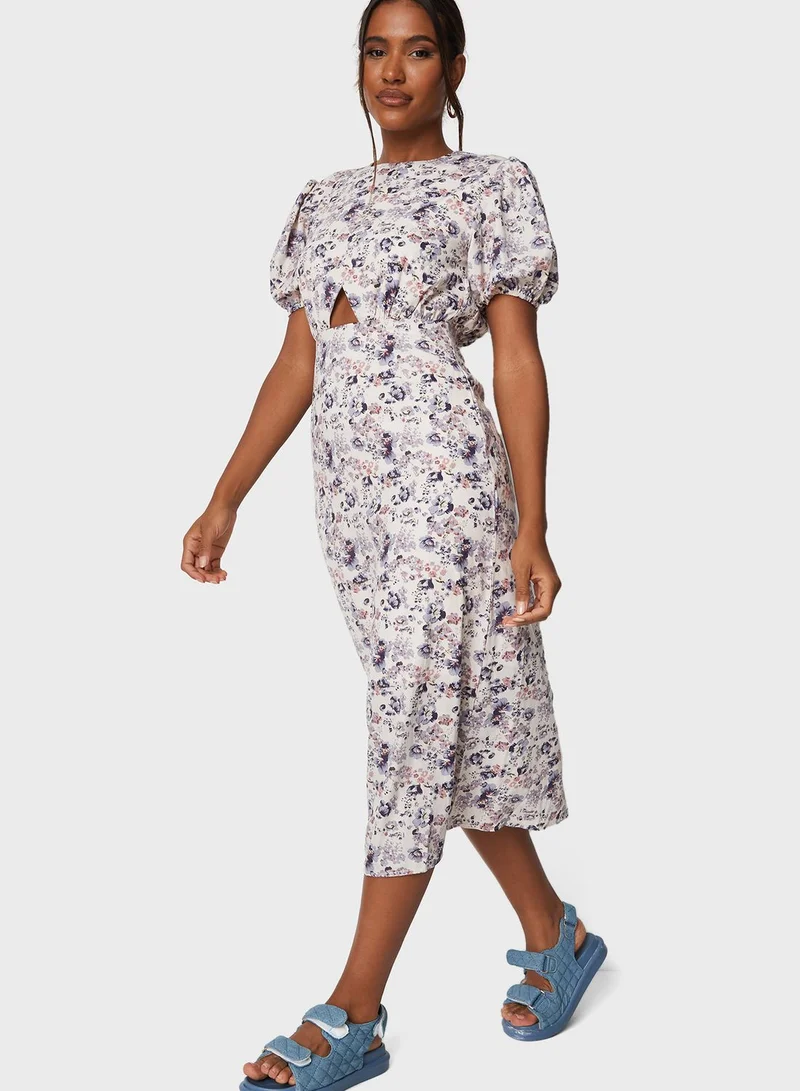 Missguided Puff Sleeve Printed Dress