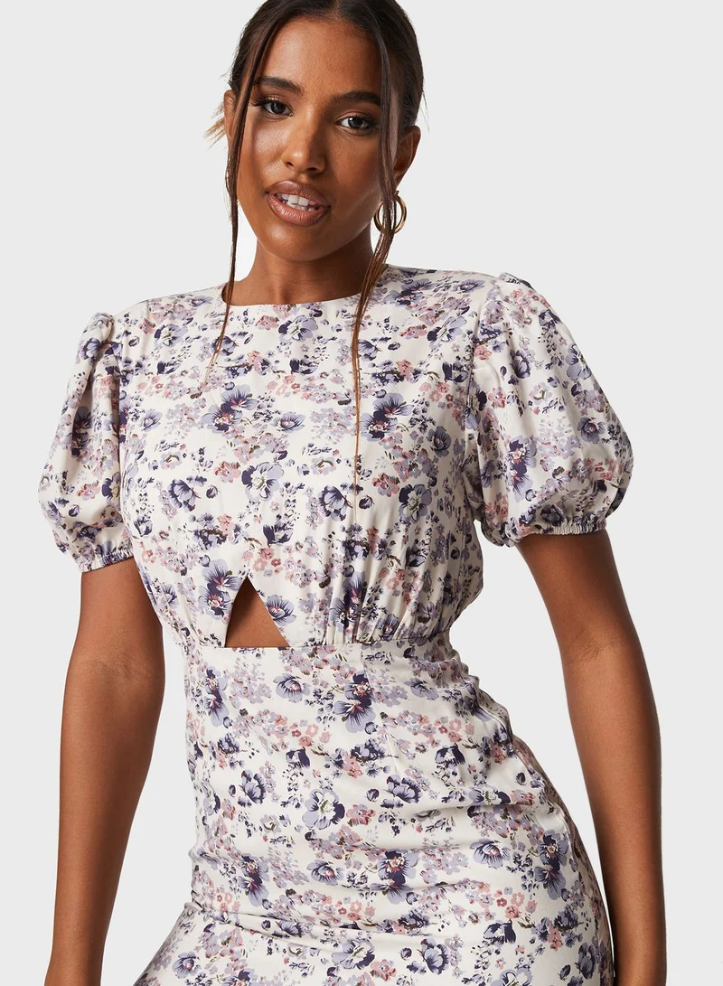 Missguided Puff Sleeve Printed Dress