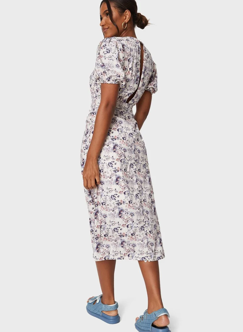 Missguided Puff Sleeve Printed Dress