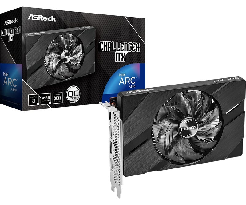 ASRock Intel Arc A380 Challenger ITX 6GB OC Graphics Card | Single Slot ITX | 2250 MHz | 6GB GDDR6 | DisplayPort 2.0 | HDMI 2.0b | 0dB Cooling | 8K Support | 500W | DirectX 12 Ultimate | PCle 4.0 - Image 1