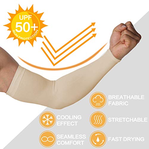 Feeke Arm Sleeves for Men and Women, Sleeve to Cover Arms for Men and Women, UV Protection Cooling 4-Pairs Anti-Slip Compression Sun Sleeves for Cycling Outdoor Sports Beige - Image 2