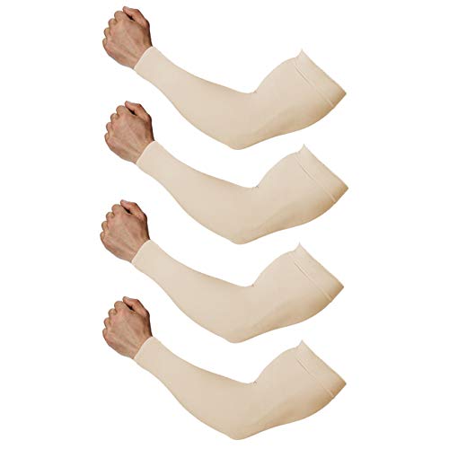 Feeke Arm Sleeves for Men and Women, Sleeve to Cover Arms for Men and Women, UV Protection Cooling 4-Pairs Anti-Slip Compression Sun Sleeves for Cycling Outdoor Sports Beige - Image 4