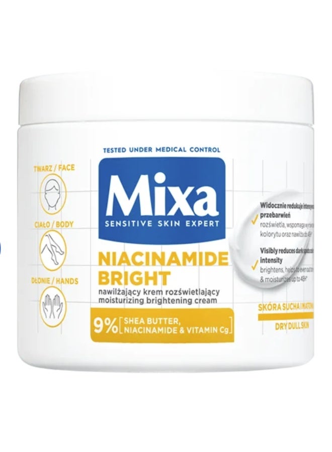 مكسا Mixa - كريم Niacinamide Correction Eclat - كريم مرطب للبشرة التي تعاني من البقع، يحتوي على زبدة الشيا والنياسيناميد وفيتامين C - مناسب للوجه والجسم واليدين - لا يسبب الحساسية - 400 مل - Image 1