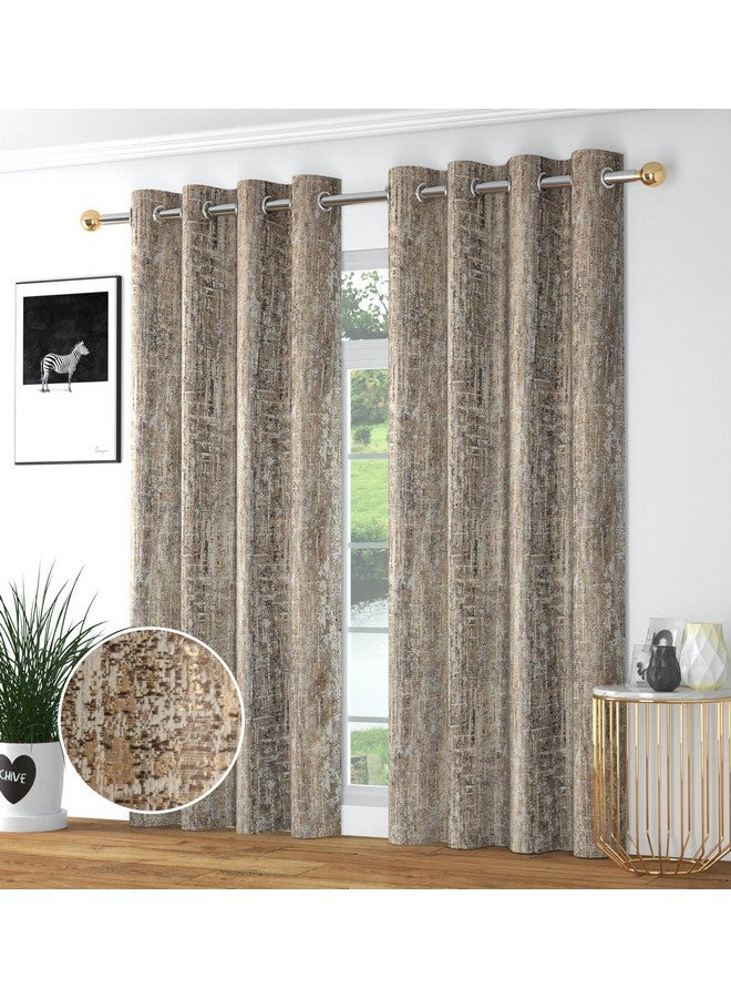 Purav Light Textured Design Jacquard Blackout Jute Curtains for Door 7 Feet Living Room Bedroom, Coffee - Set of 2 - Image 1