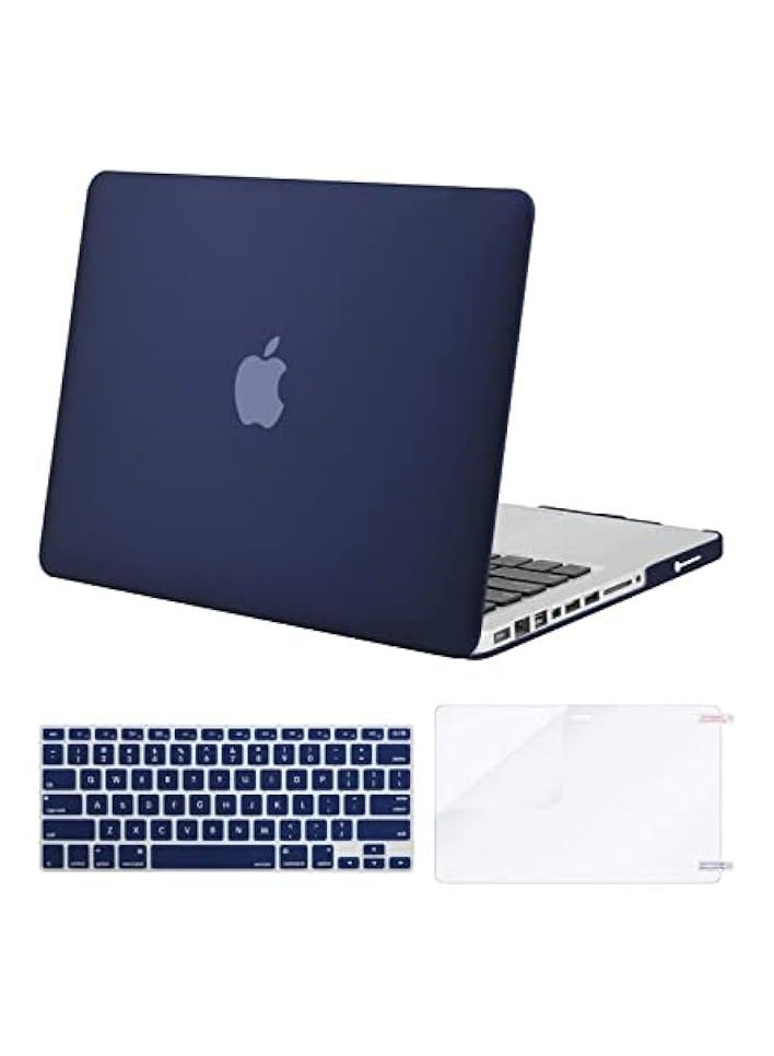 موسيسو حافظة بلاستيكية صلبة وغطاء لوحة مفاتيح وواقي شاشة متوافق فقط مع جهاز MacBook Pro مقاس 13 بوصة (A1278، الإصدار القديم مع قرص مضغوط)، الإصدار المبكر 2012/2011/2010/2009/2008، أزرق داكن - Image 1