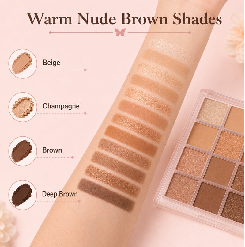 Me Now 12 Colors Nude Eyeshadow Palette Matte Shimmer Brown Eye Shadow Makeup Kit Compact Warm Neutral Palette for Daily Eye Makeup and Travel 01 - Image 3