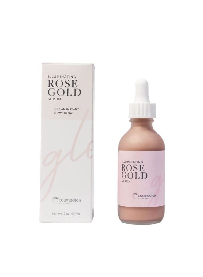Cosmedica Skincare Illuminating Rose Gold Facial Serum Elixir with hydrating Aloe and Hyaluronic Acid for a light highlighting Primer - Natural makeup or no makeup look with dewy finish (2 oz.)  - Image 1