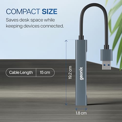 Geonix Befit UH4 4-in-1 Hub Multiport Adapter, Type A Converter, 4 USB Multi-Port Hub with Aluminium Shell, 1 x USB 3.0 & 3 x USB 2.0 for PC, Laptop, Pojector, TV - Image 4