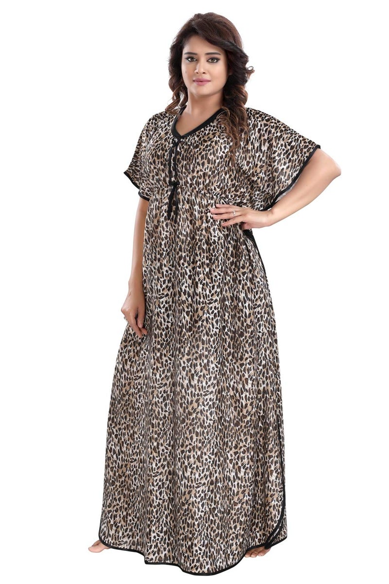 Fabme Women's Satin Maxi Nighty(NW0237CH_Chettah_Free Size) - Image 2