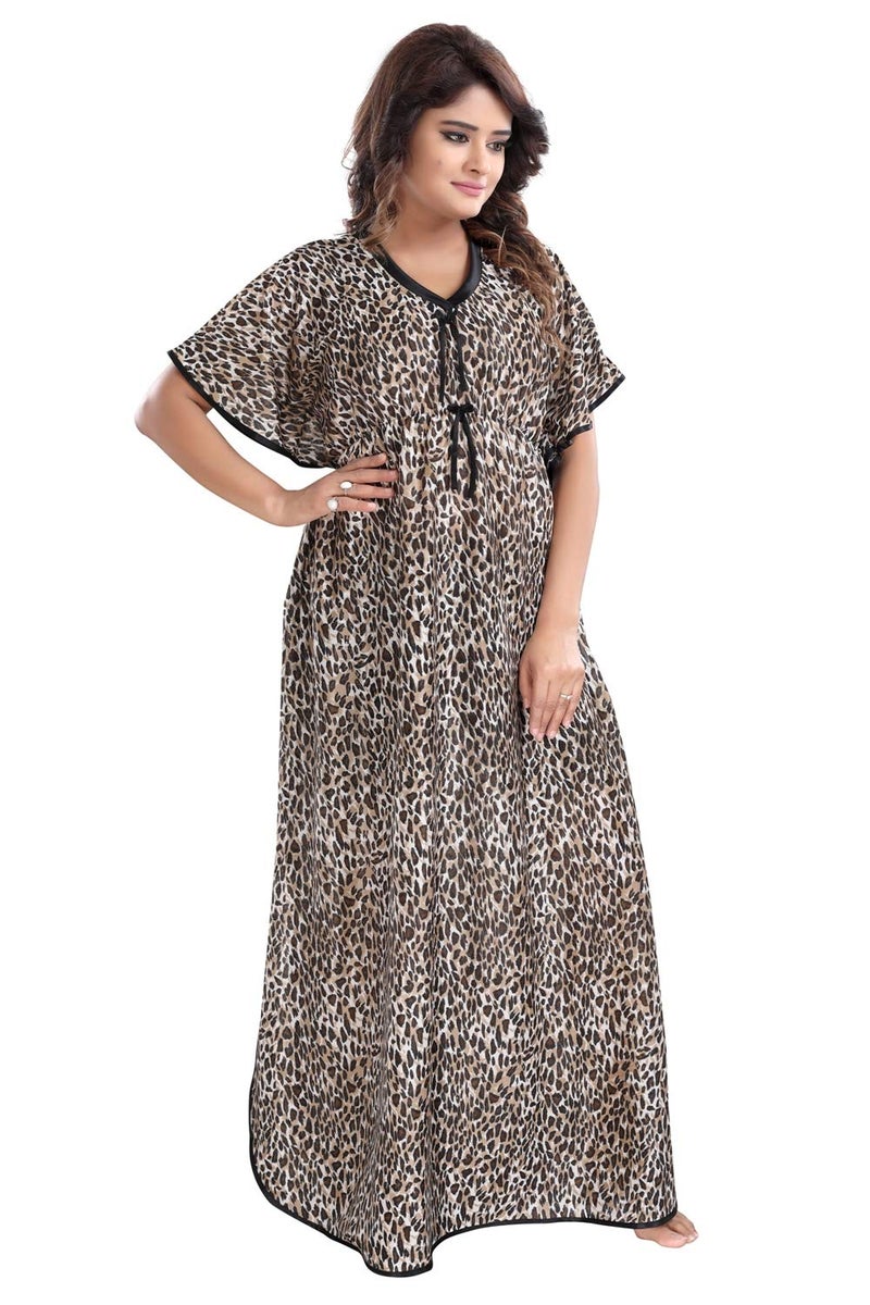 Fabme Women's Satin Maxi Nighty(NW0237CH_Chettah_Free Size) - Image 3