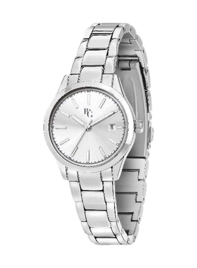 B&G Women's White Round Analog Dial with Silver Stainless Steel Band Watch - 28mm - R3853241527 - Image 1