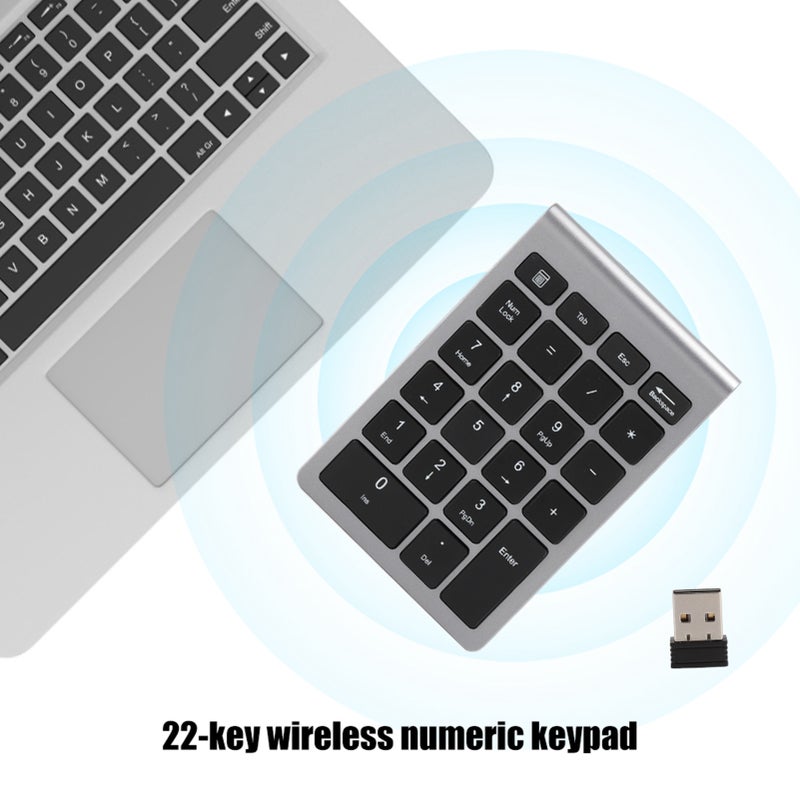 لوحة أرقام RF304 بـ 22 مفتاحًا لوحة مفاتيح دقيقة لاسلكية USB 2.4G مع مستقبل رمادي حديدي - Image 3