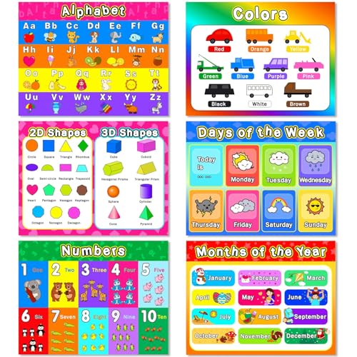 OBUSATT Educational Preschool Placemats for Kids Set of 6 Reusable Plastic Toddler Placemat Non Slip Washable Children Montessori Eat Table Mat for Nursery Homeschool Kindergarten Classroom Dining Table