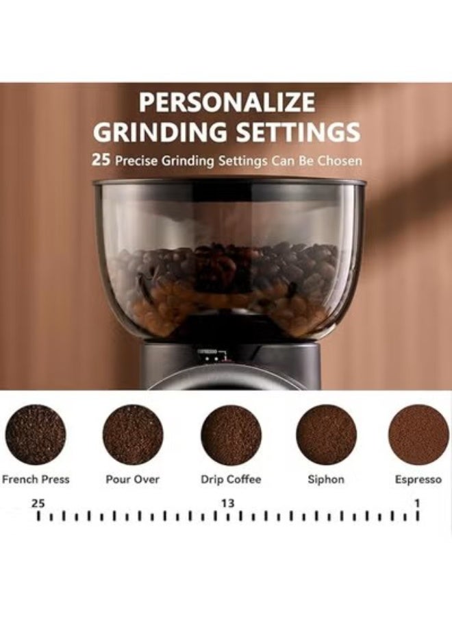 VOGMAX Electric Conical Burr Coffee Bean Grinder with 25 Precise Settings, Touchscreen Adjustable Electric Burr Mill with LED Screen & Anti-static Device for Espresso Drip and French Press-Black - Image 2