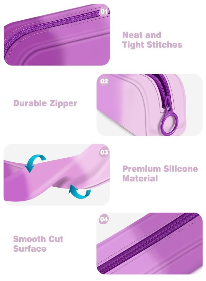 FINPAC Pencil Case, Small Pencil Pouch with Wristlet, Big Capacity Zipper Portable Silicone Pen Bag for Students Women, Bible Journaling Supplies and Accessories, Makeup Bags Organizer, Iris Purple - Image 4