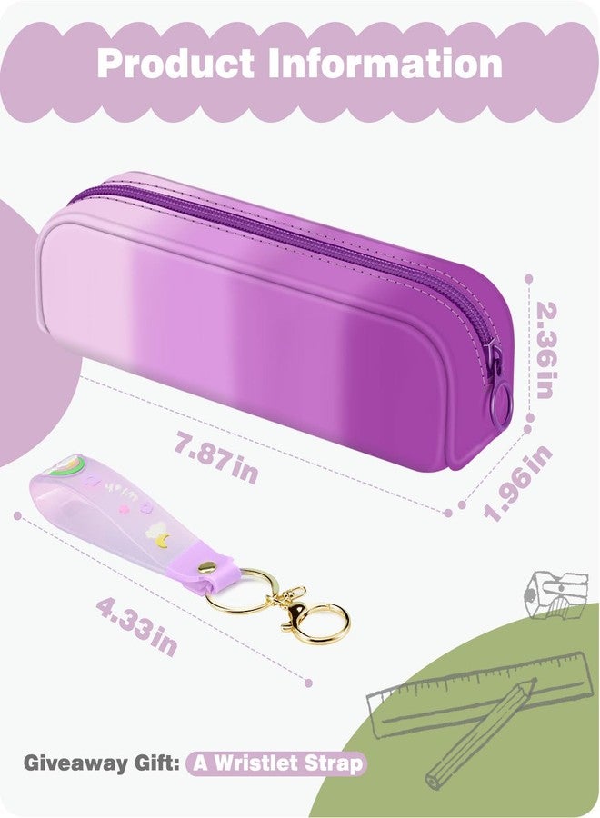 FINPAC Pencil Case, Small Pencil Pouch with Wristlet, Big Capacity Zipper Portable Silicone Pen Bag for Students Women, Bible Journaling Supplies and Accessories, Makeup Bags Organizer, Iris Purple - Image 2
