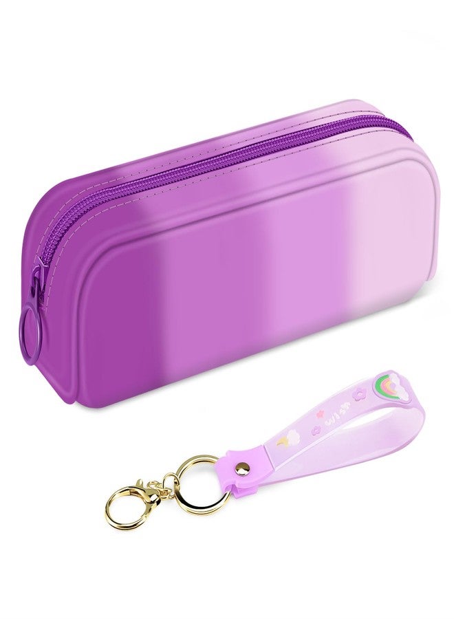 FINPAC Pencil Case, Small Pencil Pouch with Wristlet, Big Capacity Zipper Portable Silicone Pen Bag for Students Women, Bible Journaling Supplies and Accessories, Makeup Bags Organizer, Iris Purple - Image 1