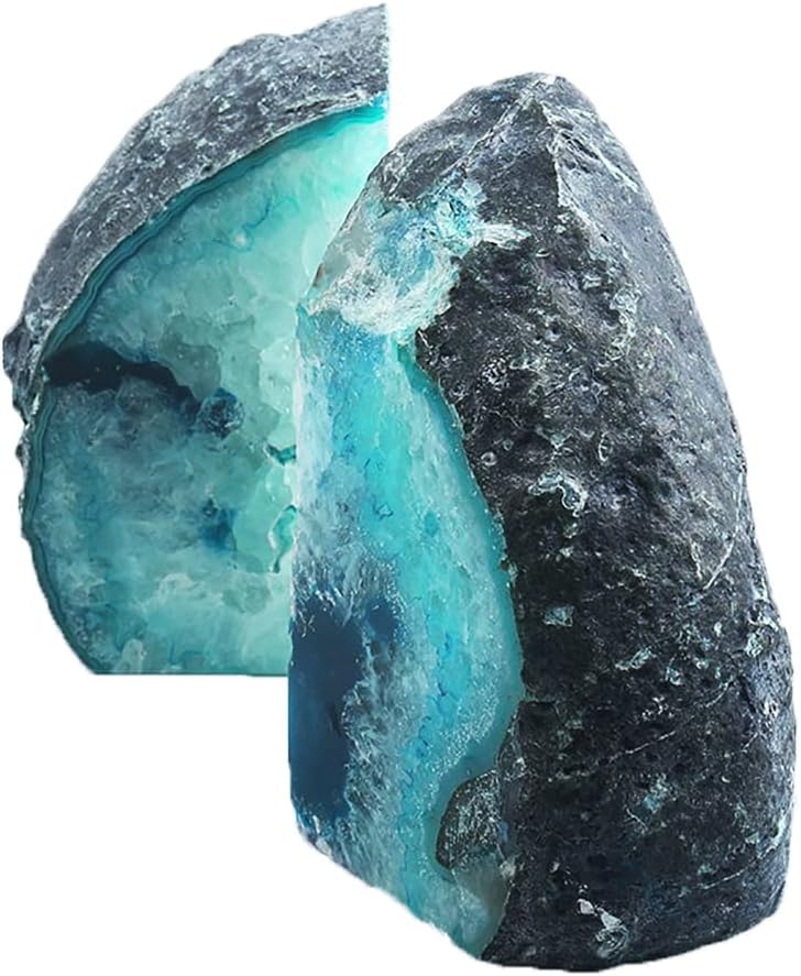 AMOYSTONE Teal Bookends Agate Heavy Stone Book Ends for Shelves Decor with Rubber Bumpers Small(1 Pair, 2-3 LBS) - Image 4