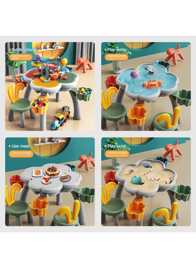طاولة مكعبات بناء Wangao متوافقة مع مكعبات بناء الأطفال من ليجو، ألعاب طاولة دراسة متعددة الوظائف - اللون: طاولة بتلات + كرسي أرنب 1 + أربعة صناديق تخزين + 155 كرة دوارة منزلق جسيمات كبيرة للأخطبوط - Image 3