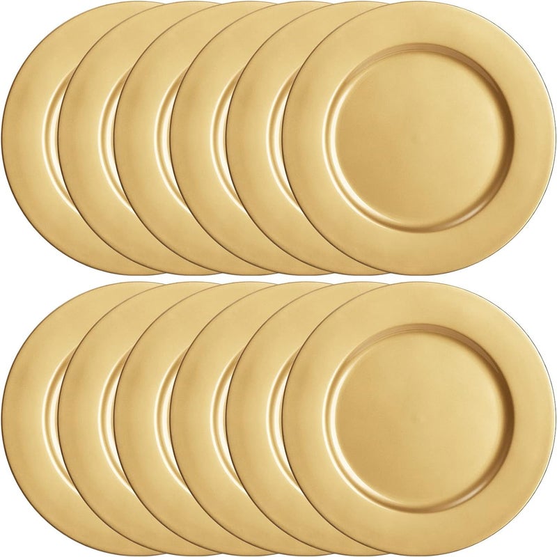 LATERN 12Pcs MultiUse Gold Charger Plates 33CM Plastic Dinner Charger Plates Large Round Serving Plate for Christmas Halloween Wedding Party Catering Event Table Decoration