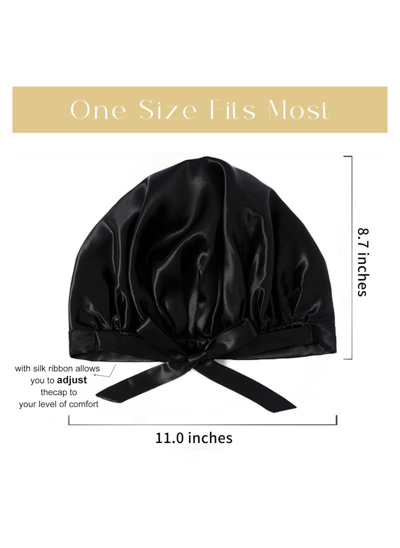SYOSI Sleep Cap 22 Momme Mulberry Silk Bonnet for Sleeping Double-Layer Silk Natural Silk Hair Wrap Night Bonnet for Hair Care with Elastic & Tie Band Stay On Head  - Image 5