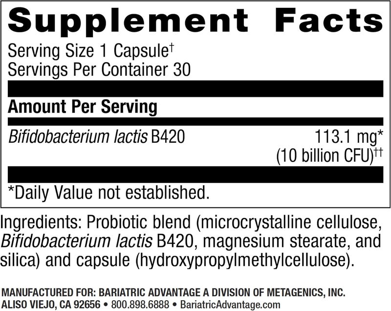 Bariatric Advantage FloraVantage Control  Probiotic Health for Bariatric Patients  Probiotic for Gut Health  Vegetarian  NonGMO  30 Capsules - Image 2
