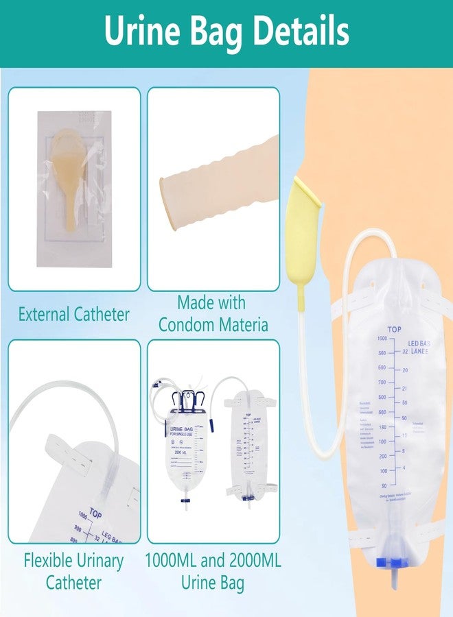lefeke External Condom Catheter for Incontinence Elderly Men Overnight, Includes 2x1000ml and 1x2000ml Urine Collection Bags, Along with 20 x 30mm Soft Latex Sets, Adjustable Clips for Home or Hospital Use - Image 3
