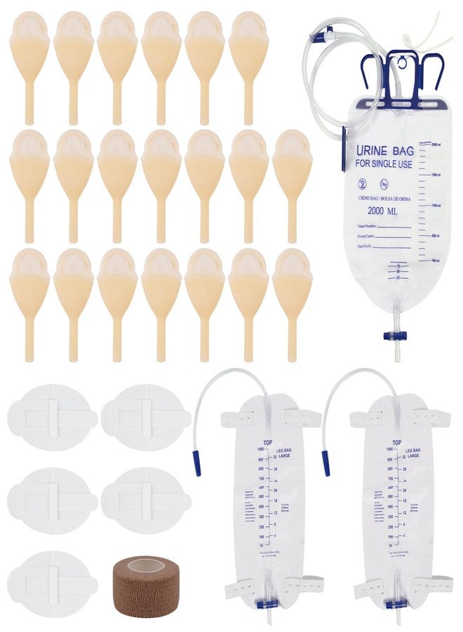 lefeke External Condom Catheter for Incontinence Elderly Men Overnight, Includes 2x1000ml and 1x2000ml Urine Collection Bags, Along with 20 x 30mm Soft Latex Sets, Adjustable Clips for Home or Hospital Use - Image 1