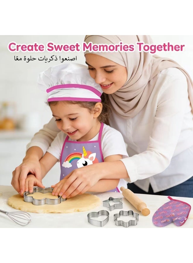 Kids Chef Role Play Set – 11PCS Unicorn Apron & Chef Hat, Pretend Play Kitchen Toys for Girls, Complete Cooking Gift for Birthday Ramadan Eid Christmas - Image 4