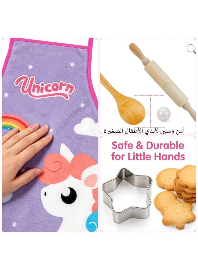 Kids Chef Role Play Set – 11PCS Unicorn Apron & Chef Hat, Pretend Play Kitchen Toys for Girls, Complete Cooking Gift for Birthday Ramadan Eid Christmas - Image 3
