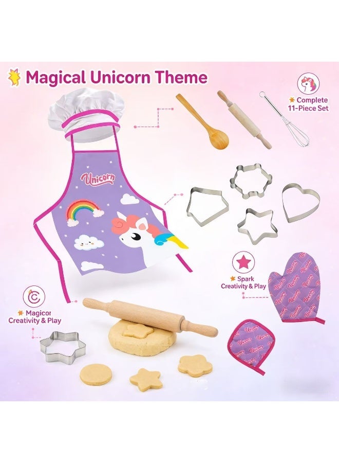 Kids Chef Role Play Set – 11PCS Unicorn Apron & Chef Hat, Pretend Play Kitchen Toys for Girls, Complete Cooking Gift for Birthday Ramadan Eid Christmas - Image 2