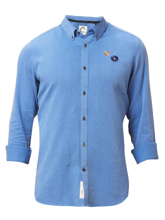 Being Human قميص بيينغ هيومان أزرق فاتح مغسول بقصة ضيقة للرجال