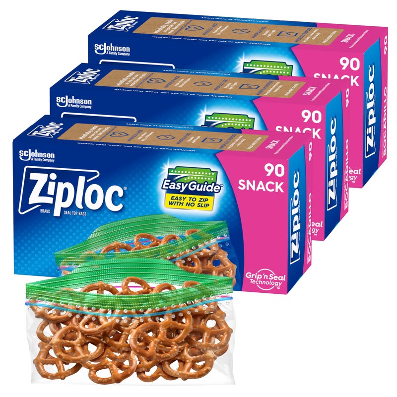 Ziploc Snack Bags with EasyGuide Texture, Small Plastic Storage Bags with Grip 'N Seal Technology, 270 Bags Total - Image 1
