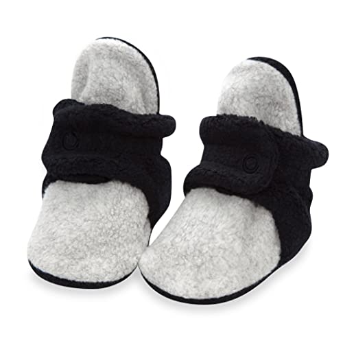 Zutano Unisex Fleece Baby Booties with Organic Cotton Lining, Newborn Essentials, Black/Gray Heather, 3 Months - Image 1