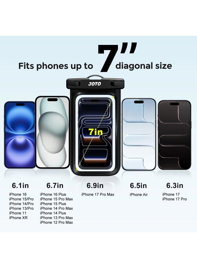 JOTO Waterproof Phone Pouch IPX8 Universal Waterproof Case Dry Bag Phone Protector for iPhone 17 16 15 14 13 12 11 Pro Max Air Plus XS XR X 8 Galaxy S23 S22 S21 S20 Pixel Up to 7" -2 Pack, Black - Image 2