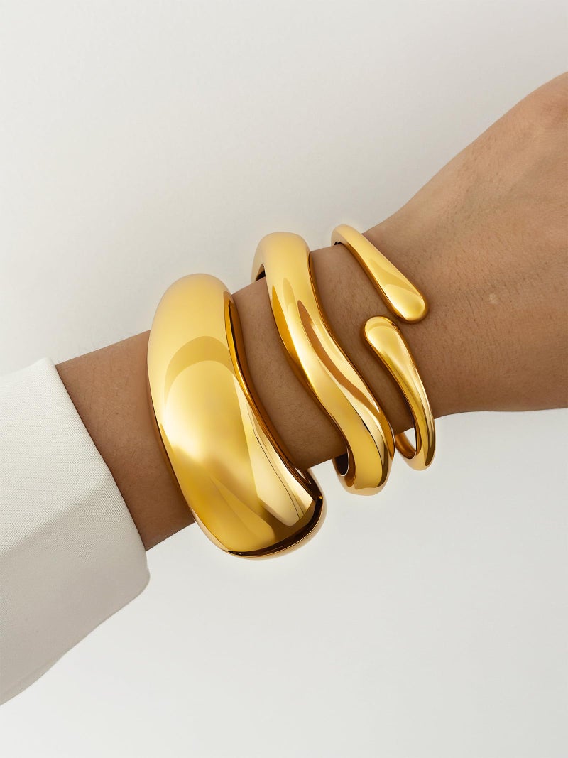 RchSLK 3Pcs Chunky Gold Bangles Bracelets for Women, Trendy Cuff Spring Hinged Stackable Bangles Bracelet Fashion Jewelry Gifts - Image 2