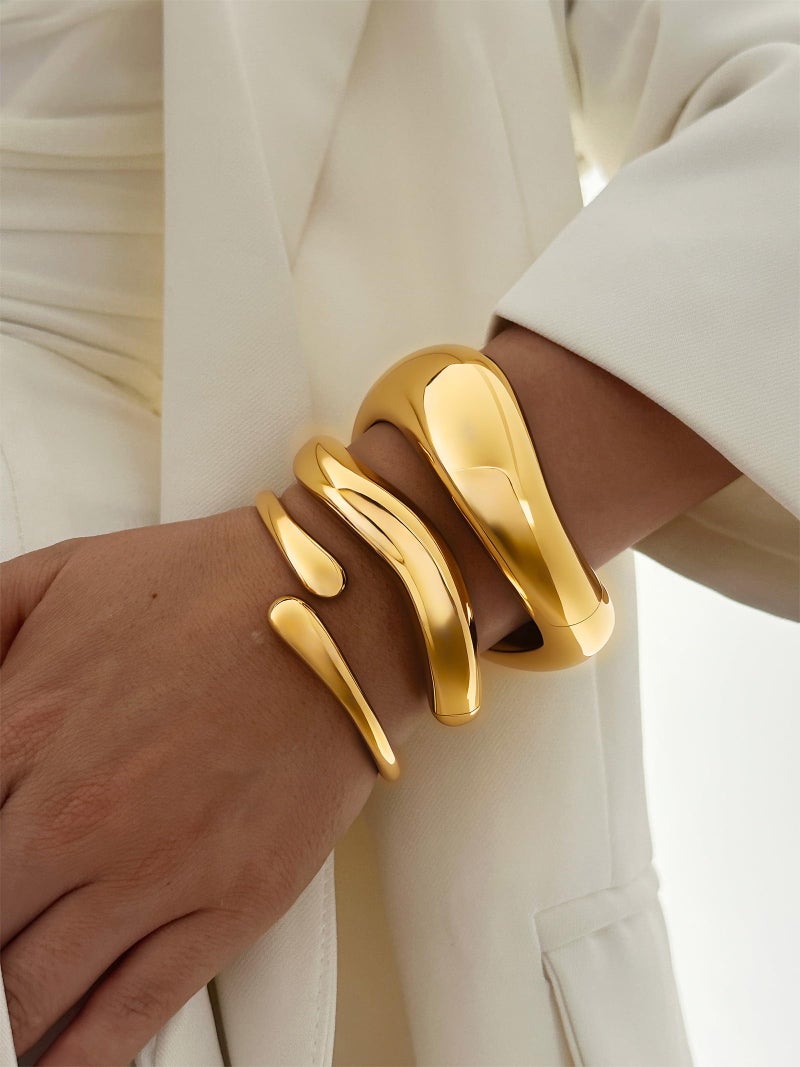 RchSLK 3Pcs Chunky Gold Bangles Bracelets for Women, Trendy Cuff Spring Hinged Stackable Bangles Bracelet Fashion Jewelry Gifts - Image 3