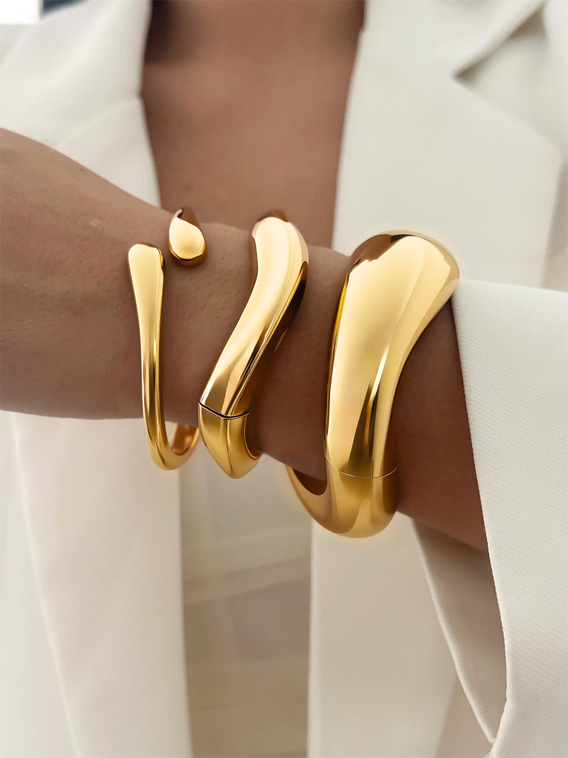 RchSLK 3Pcs Chunky Gold Bangles Bracelets for Women, Trendy Cuff Spring Hinged Stackable Bangles Bracelet Fashion Jewelry Gifts - Image 5