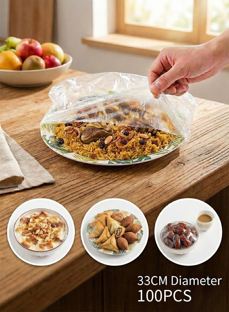 YOONISPRO Reusable Elastic Food Storage Covers, 100 Pieces, Transparent Stretchable Cling Film with Elastic Edge, Stretches Up to 52cm, Fits Bowls & Plates Up to 33cm Diameter, PE Food Wrap - Image 4