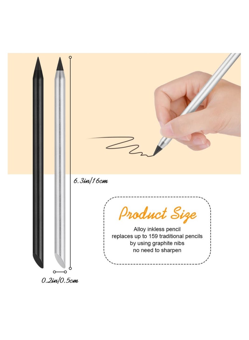 2PCS Metal Inkless Everlasting Pencil Set - Reusable Infinity Pencil with 2 Replaceable Nibs for Writing and Drawing, Perfect for Students and Artists - Image 2