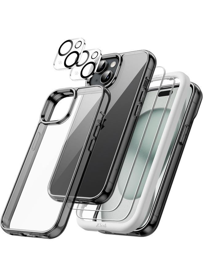 Jetech 5 In 1 Case For Iphone 15 6.1 Inch With 2 Pack Each Tempered Glass Screen Protector And Camera Lens Protector Non Yellowing Shockproof Bumper Phone Cover Black - Image 1