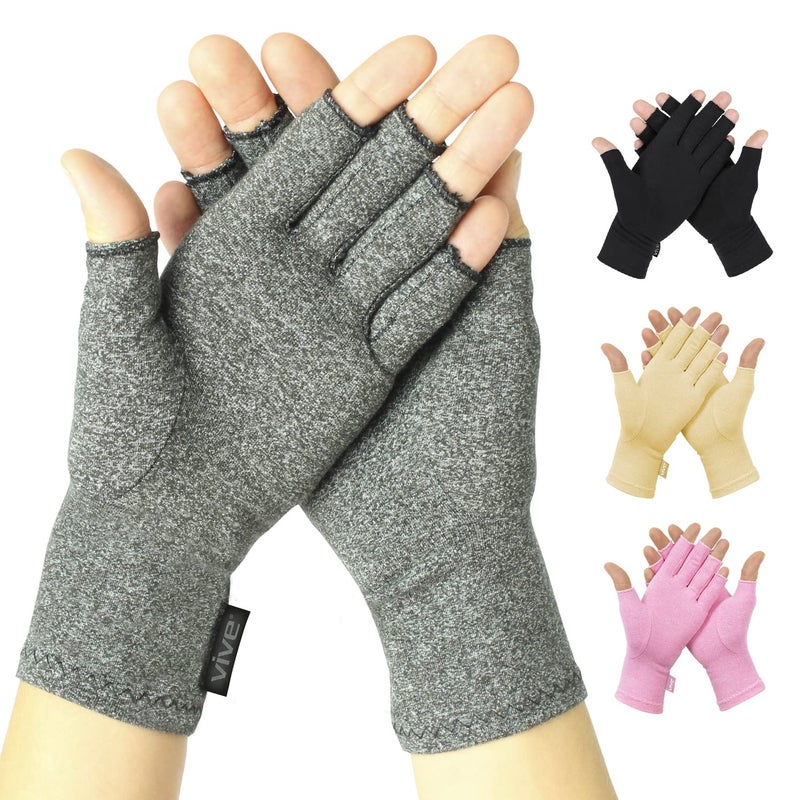 Vive Arthritis Gloves Men Women Rheumatoid Compression Hand Glove for Osteoarthritis Arthritic Joint Pain Relief Carpal Tunnel Wrist Support Open Finger Fingerless Thumb for Computer Typing