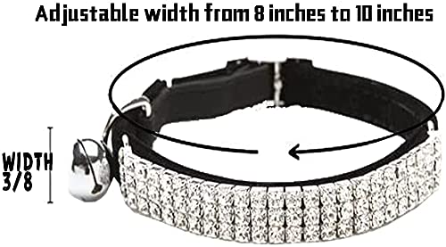 CHUKCHI Soft Velvet Safe Cat Adjustable Collar Bling Diamante with Bells,2 Pcs Black+Red - Image 2