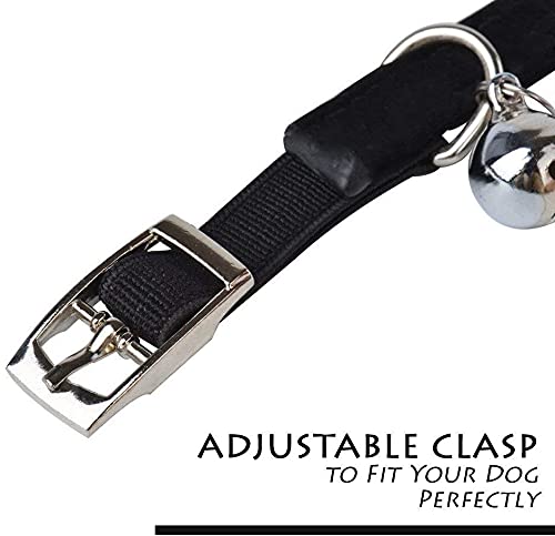 CHUKCHI Soft Velvet Safe Cat Adjustable Collar Bling Diamante with Bells,2 Pcs Black+Red - Image 5