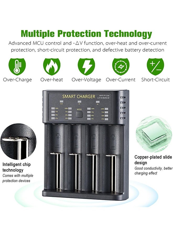 Generic Universal Charger,18650 Battery Charger 4-Bay USB,Li-Ion 3.7v Battery AA,Battery High Current 2A Charging Case,Red/Green Display(Not Battery)  - Image 2