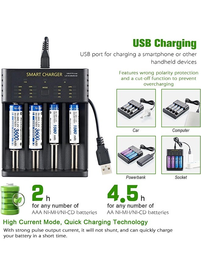 Generic Universal Charger,18650 Battery Charger 4-Bay USB,Li-Ion 3.7v Battery AA,Battery High Current 2A Charging Case,Red/Green Display(Not Battery)  - Image 5