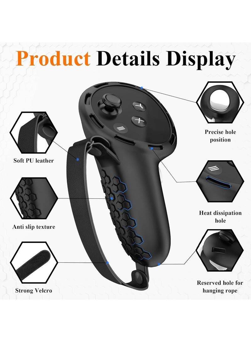 Controller Grips for Oculus Quest 3,Comfortable PU Leather Silicone Cover with Controller Hand Straps, 2Pcs Joystick Protection,Precise Hole Positions for Meta Quest 3 Accessories (Black)  - Image 3